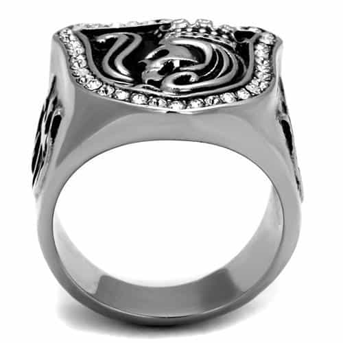 Stainless Steel Skull Crown Shield CZ Gothic Signet Ring view 7