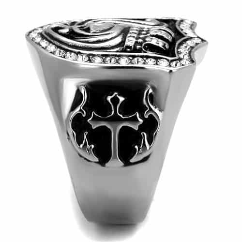 Stainless Steel Skull Crown Shield CZ Gothic Signet Ring view 8