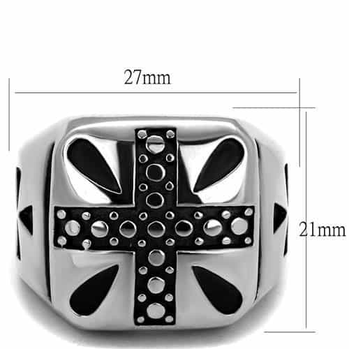 Stainless Steel Iron Cross Dotted Cutout Square Signet Ring view 6