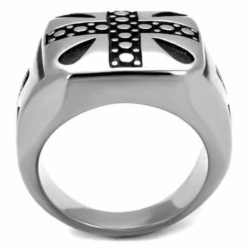 Stainless Steel Iron Cross Dotted Cutout Square Signet Ring view 7