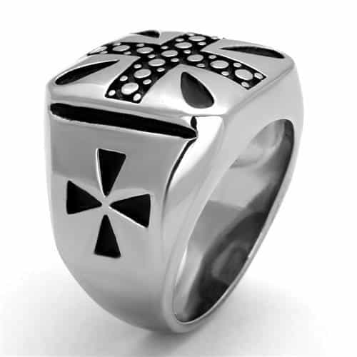Stainless Steel Iron Cross Dotted Cutout Square Signet Ring view 8