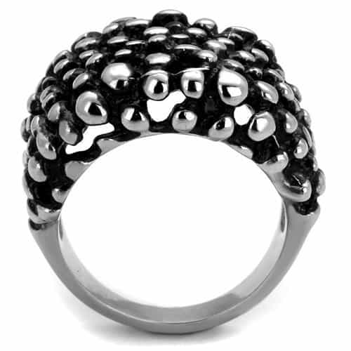 Stainless Steel Antiqued Studded Bubble Dome Wide Ring view 7