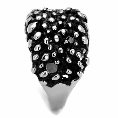 Stainless Steel Antiqued Studded Bubble Dome Wide Ring view 4