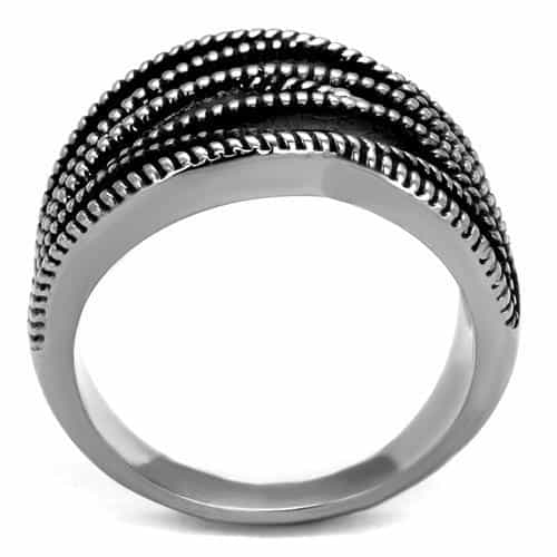Stainless Steel Antiqued Multi Rope Coil Open Wide Ring view 3