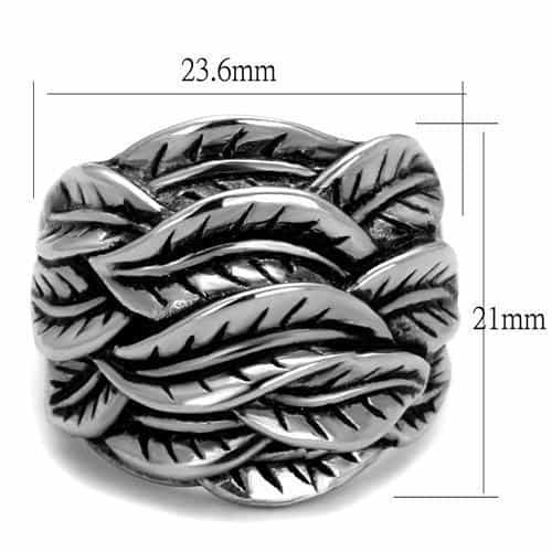Stainless Steel Antiqued Leaf Feather Wrap Wide Ring view 6