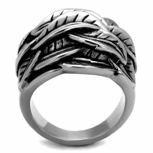Stainless Steel Antiqued Leaf Feather Wrap Wide Ring view 7