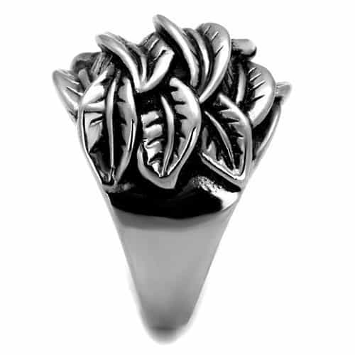 Stainless Steel Antiqued Leaf Feather Wrap Wide Ring view 8