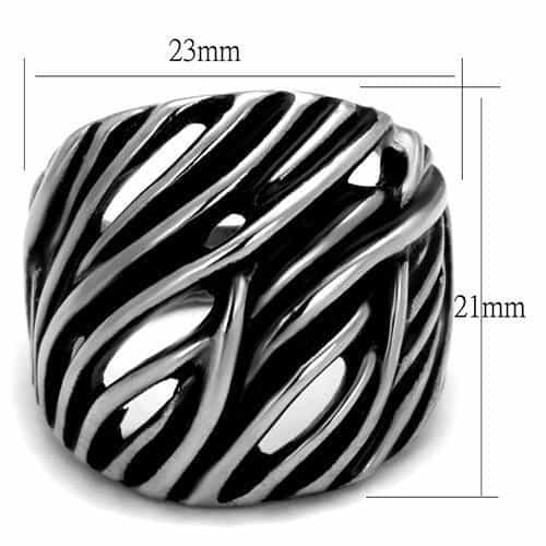 Stainless Steel Antiqued Zebra Stripe Cutout Wide Dome Ring view 6