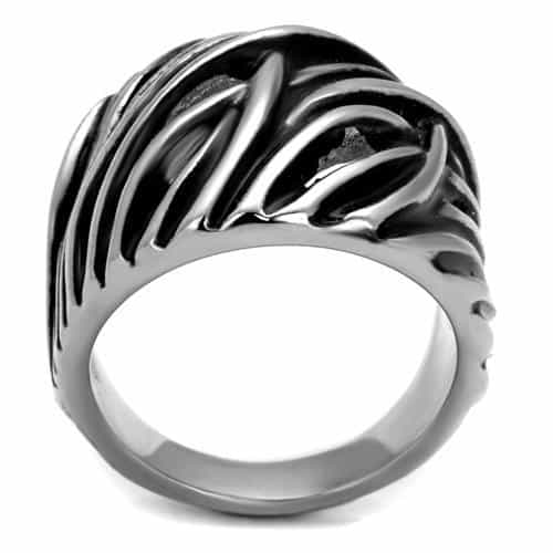 Stainless Steel Antiqued Zebra Stripe Cutout Wide Dome Ring view 7