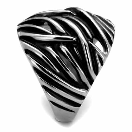Stainless Steel Antiqued Zebra Stripe Cutout Wide Dome Ring view 8