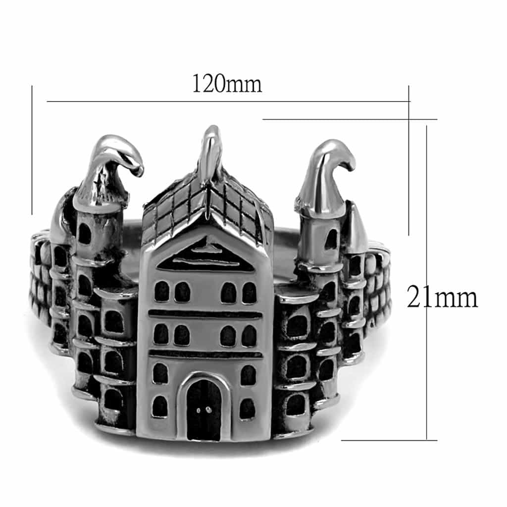 Stainless Steel Antiqued Gothic Castle Church Charm Ring view 6
