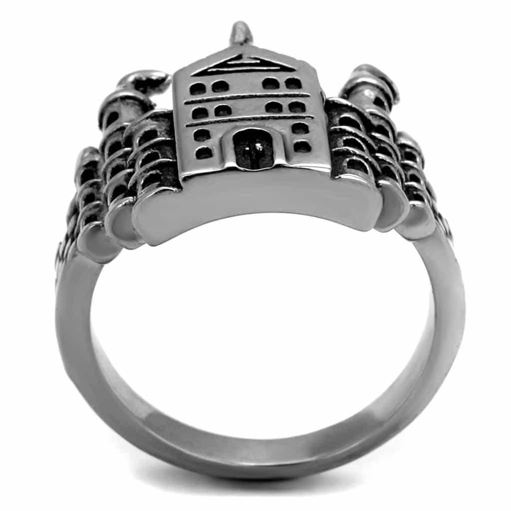 Stainless Steel Antiqued Gothic Castle Church Charm Ring view 7
