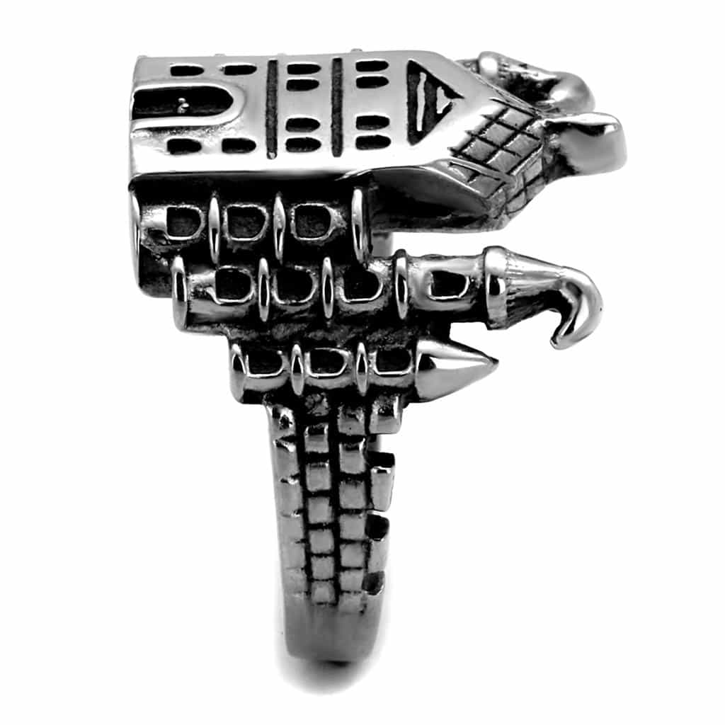 Stainless Steel Antiqued Gothic Castle Church Charm Ring view 4