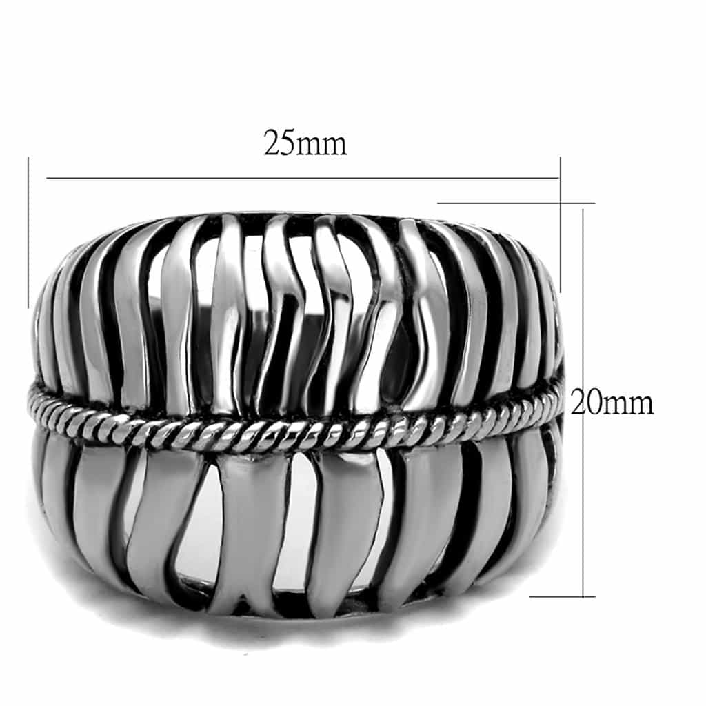 Stainless Steel Antiqued Ribbed Wave Dome Wide Ring view 2