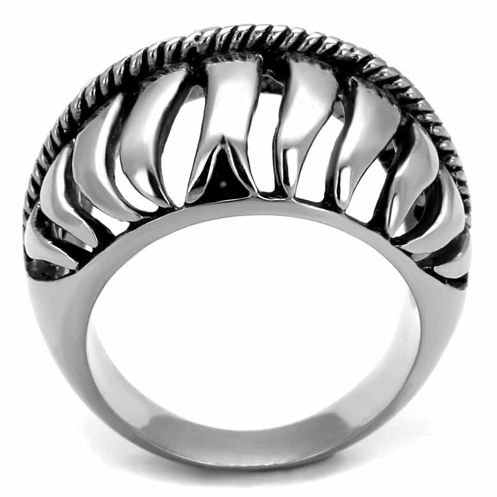 Stainless Steel Antiqued Ribbed Wave Dome Wide Ring view 7