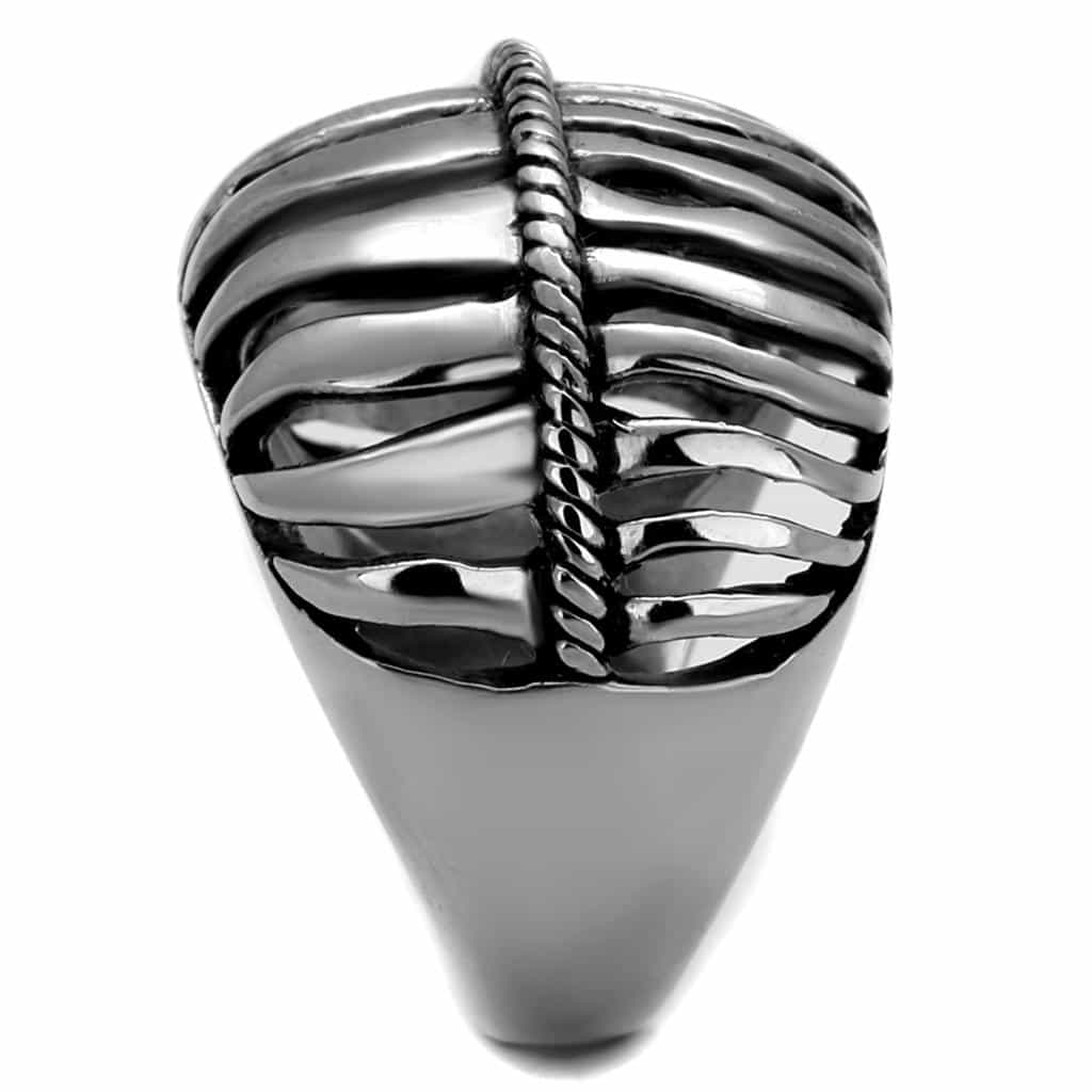 Stainless Steel Antiqued Ribbed Wave Dome Wide Ring view 8