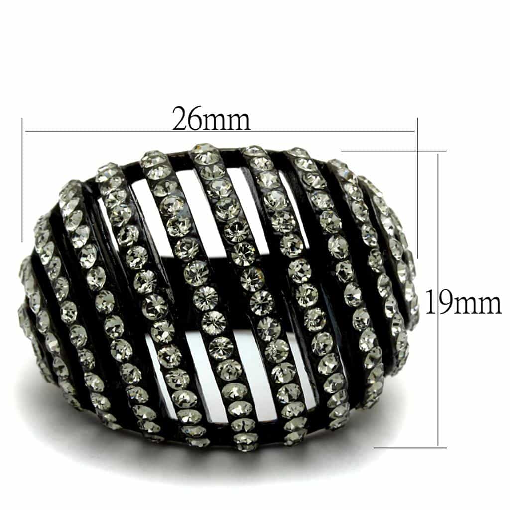 Stainless Steel Black IP CZ Multi Row Striped Dome Ring view 6