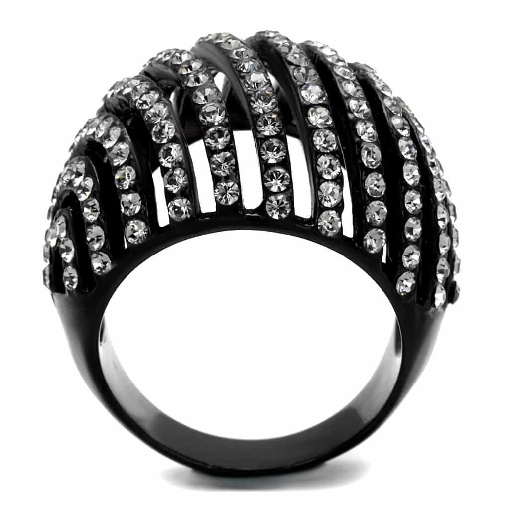 Stainless Steel Black IP CZ Multi Row Striped Dome Ring view 3