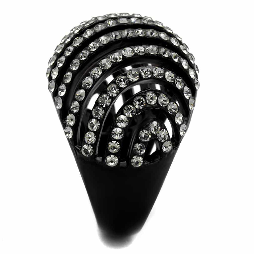 Stainless Steel Black IP CZ Multi Row Striped Dome Ring view 8
