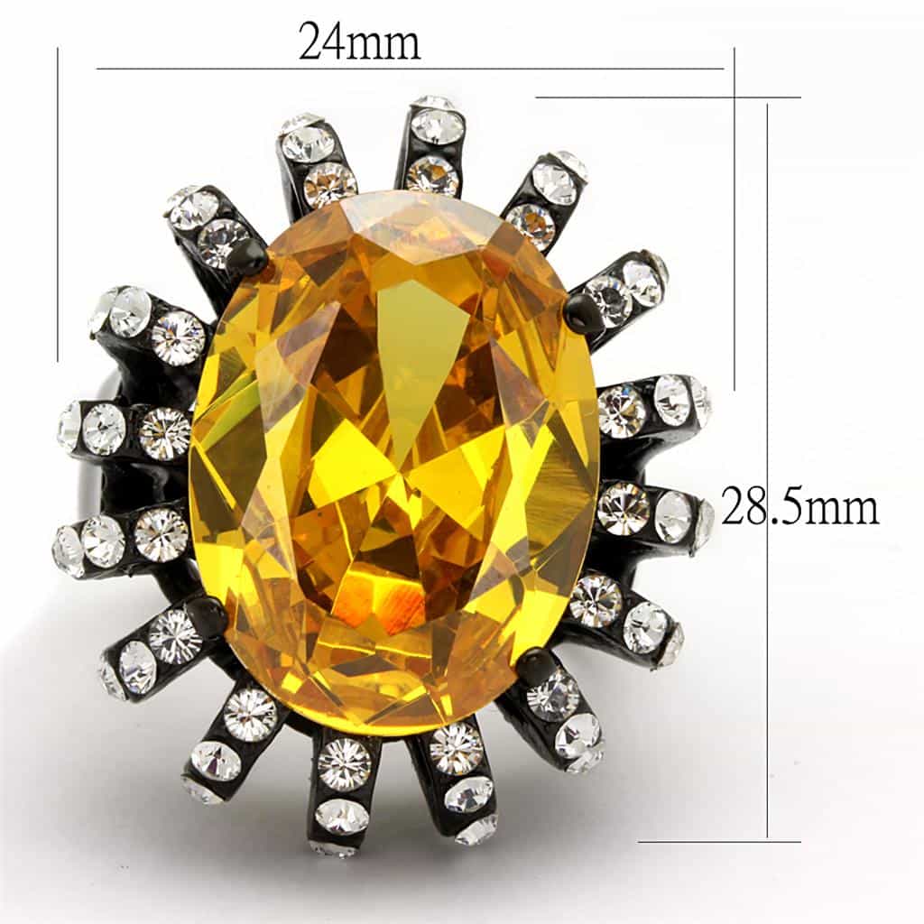 Stainless Steel Black IP Citrine Yellow Oval CZ Halo Ring view 6