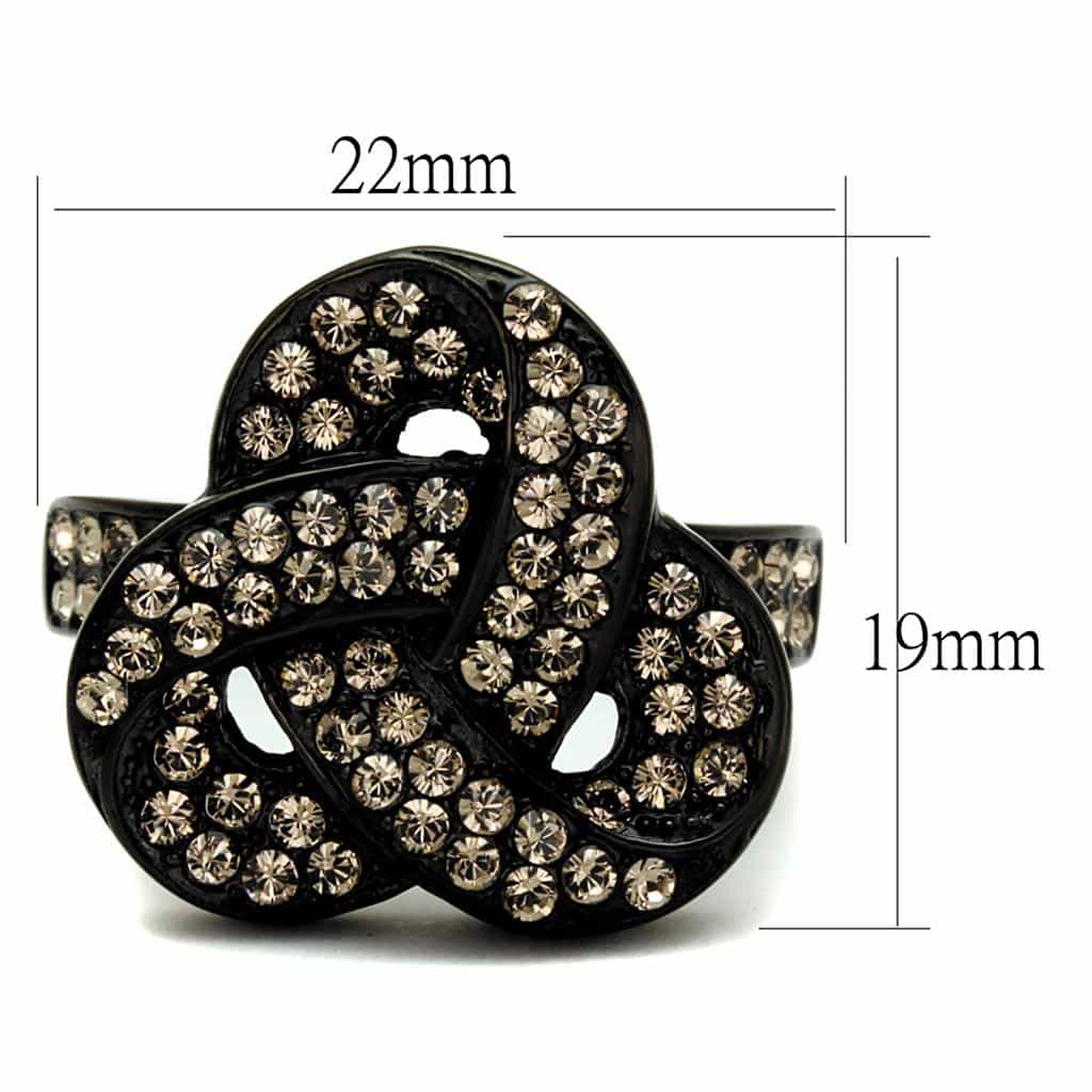 Stainless Steel Black IP Champagne CZ Knot Pave Ring view 6