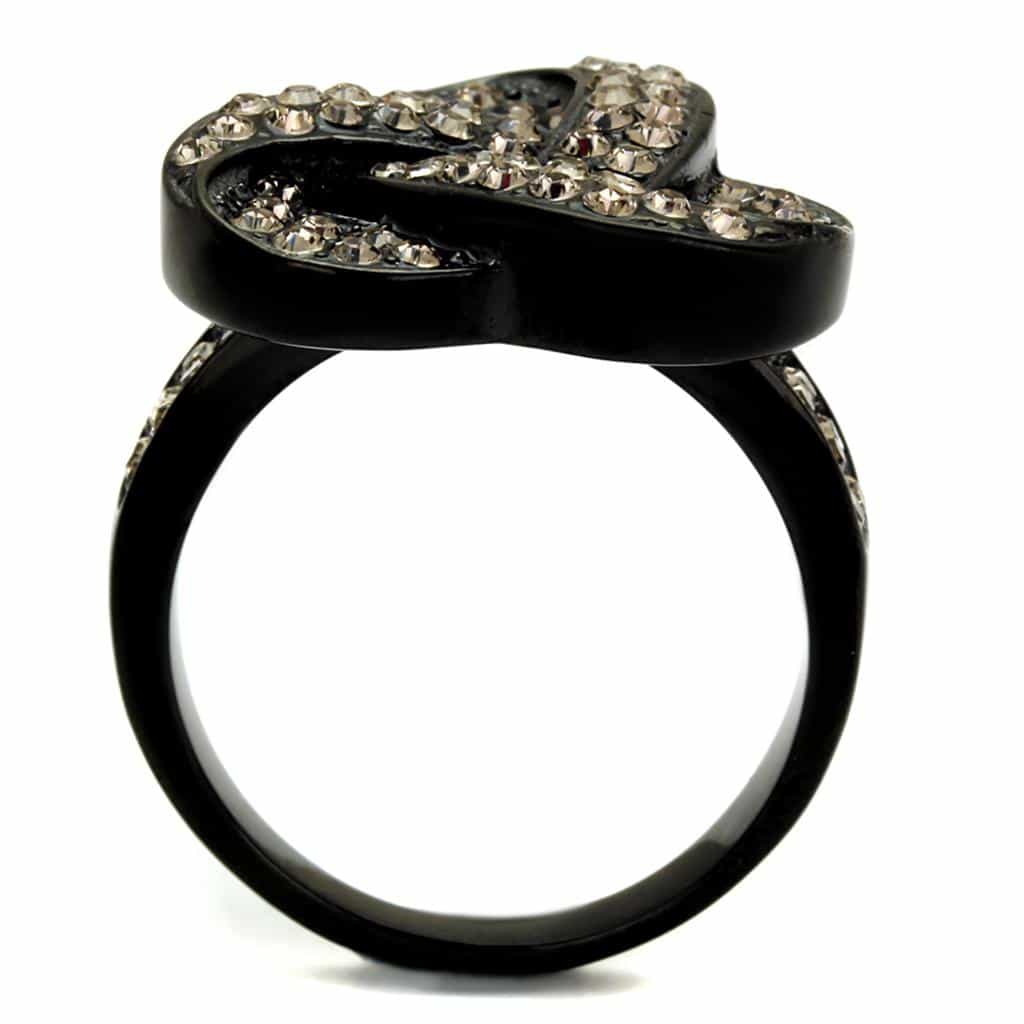 Stainless Steel Black IP Champagne CZ Knot Pave Ring view 7