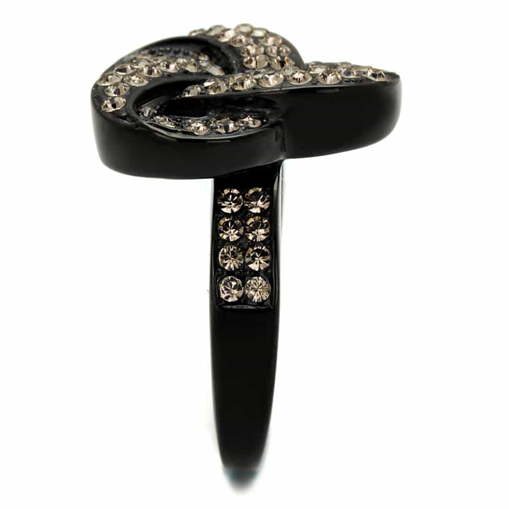 Stainless Steel Black IP Champagne CZ Knot Pave Ring view 8