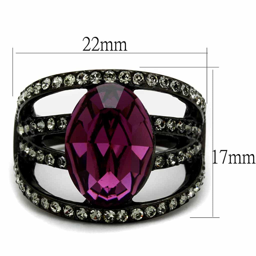 Stainless Steel Black IP Amethyst Purple Oval CZ Split Shank Ring view 2