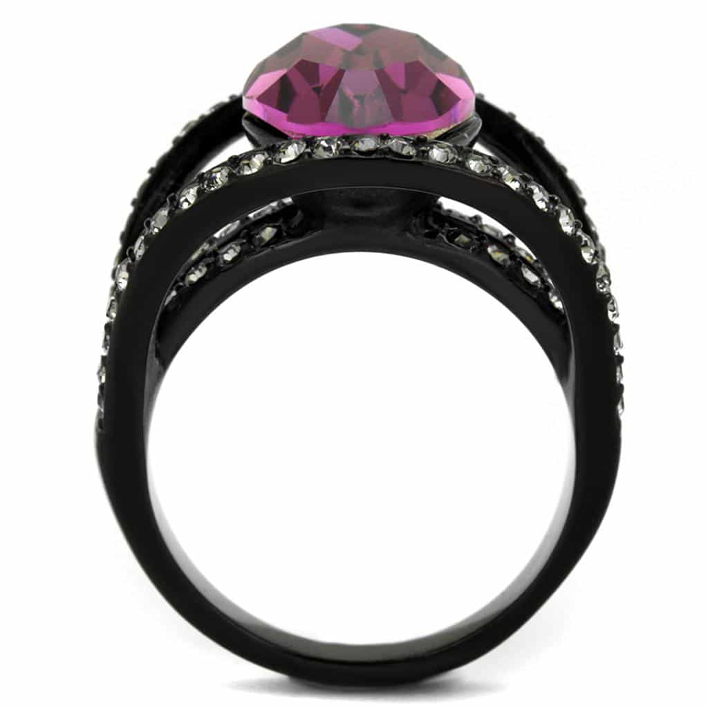 Stainless Steel Black IP Amethyst Purple Oval CZ Split Shank Ring view 7