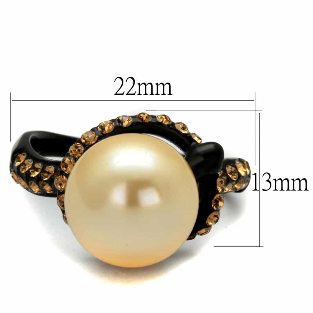 Stainless Steel Black IP Golden Pearl Champagne CZ Ring view 2
