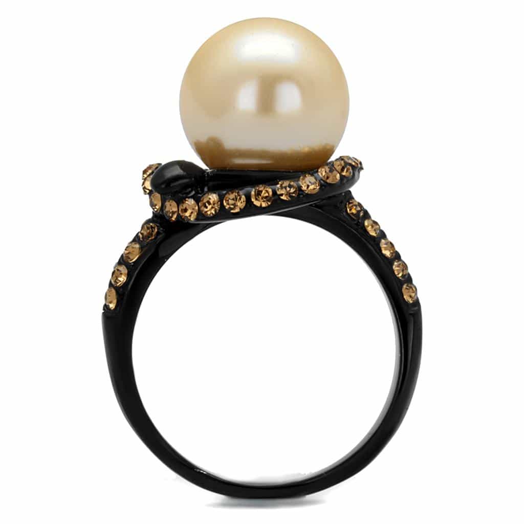 Stainless Steel Black IP Golden Pearl Champagne CZ Ring view 7
