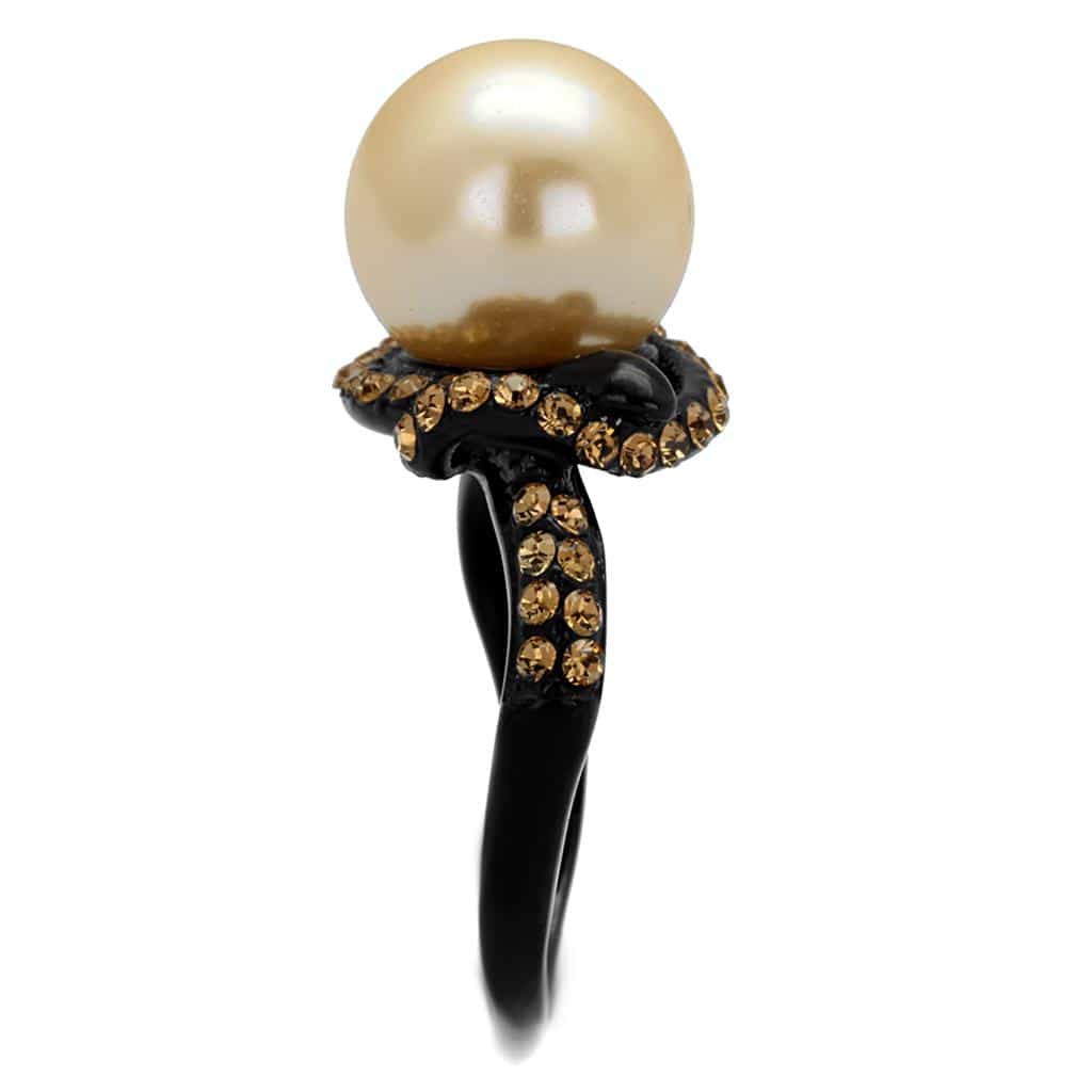 Stainless Steel Black IP Golden Pearl Champagne CZ Ring view 8