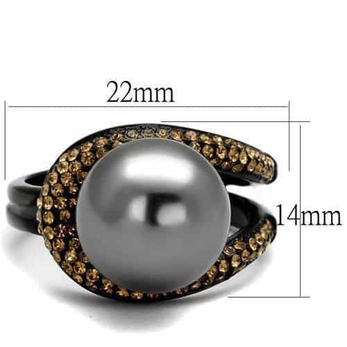Stainless Steel Black IP Gray Pearl Champagne CZ Halo Ring view 2