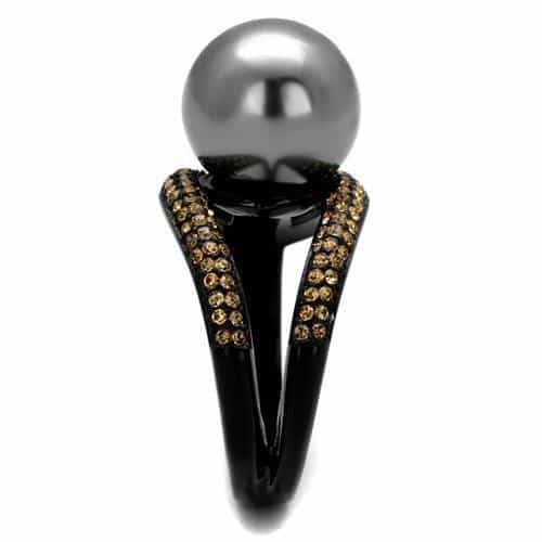 Stainless Steel Black IP Gray Pearl Champagne CZ Halo Ring view 8