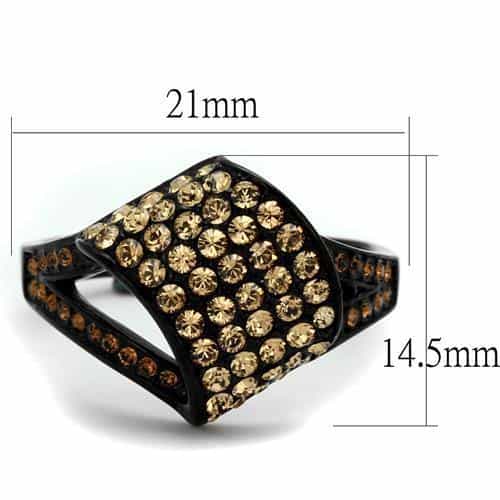 Stainless Steel Black IP Champagne CZ Cushion Pave Signet Ring view 6