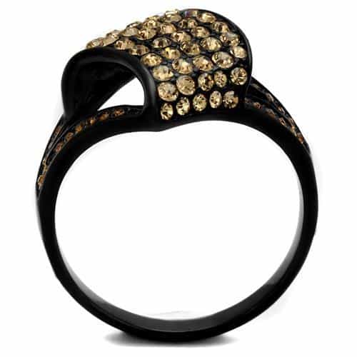Stainless Steel Black IP Champagne CZ Cushion Pave Signet Ring view 7