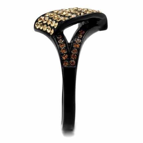 Stainless Steel Black IP Champagne CZ Cushion Pave Signet Ring view 4