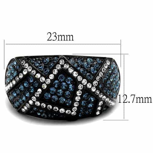 Stainless Steel Black IP Blue Gray Crystal Geometric Wide Ring view 6