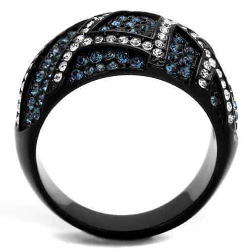 Stainless Steel Black IP Blue Gray Crystal Geometric Wide Ring view 3