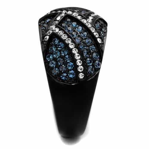 Stainless Steel Black IP Blue Gray Crystal Geometric Wide Ring view 8