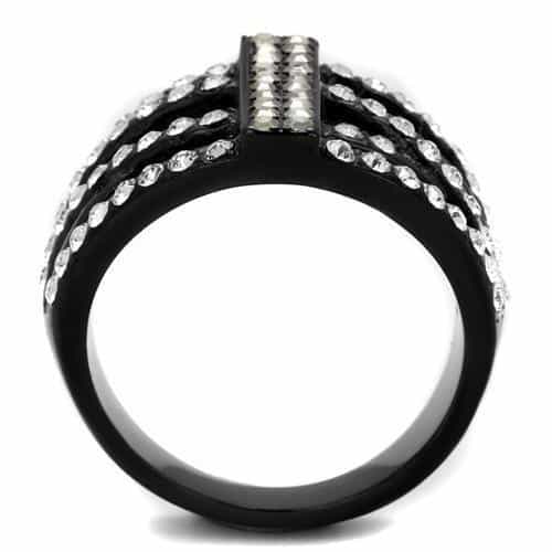 Stainless Steel Black IP CZ Cage Lattice Wide Dome Ring view 3