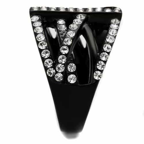 Stainless Steel Black IP CZ Cage Lattice Wide Dome Ring view 8