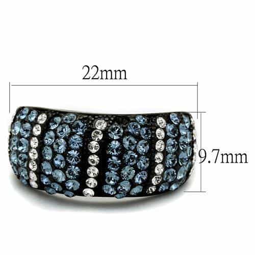 Stainless Steel Black IP Aqua Blue Crystal Stripe Wide Dome Ring view 6