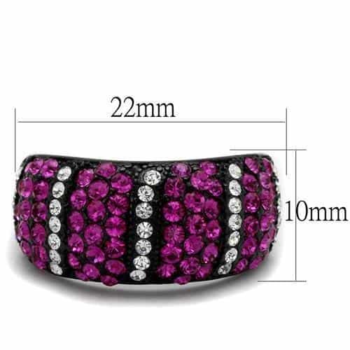 Stainless Steel Black IP Fuchsia Pink Crystal Stripe Wide Ring view 6