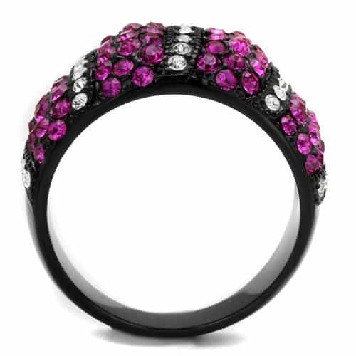 Stainless Steel Black IP Fuchsia Pink Crystal Stripe Wide Ring view 7