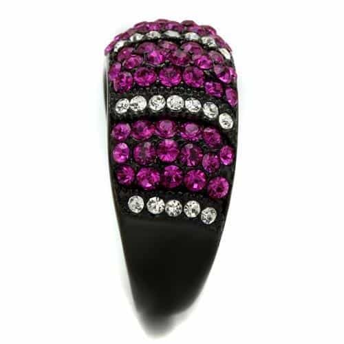 Stainless Steel Black IP Fuchsia Pink Crystal Stripe Wide Ring view 8
