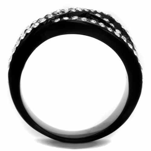 Stainless Steel Black IP Blue Gray Crystal Wave Crossover Ring view 7