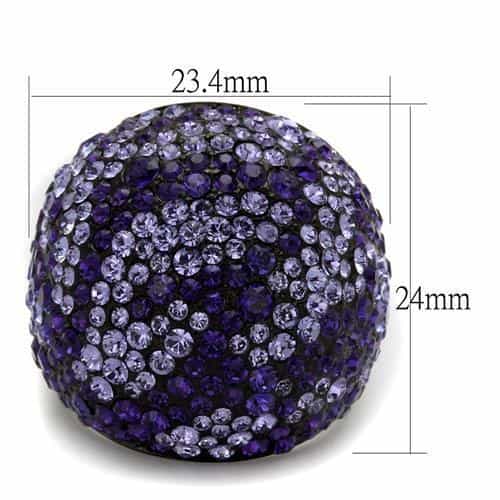 Stainless Steel Black IP Purple Tanzanite Crystal Pave Dome Ring view 6