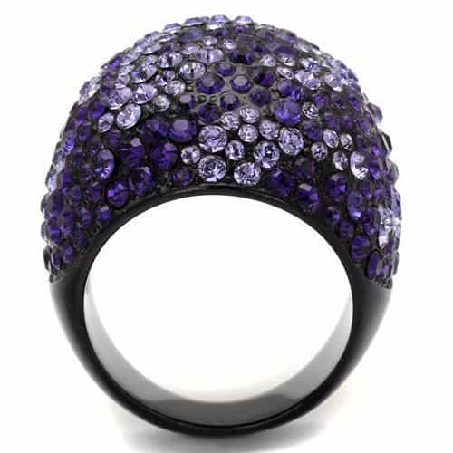 Stainless Steel Black IP Purple Tanzanite Crystal Pave Dome Ring view 3