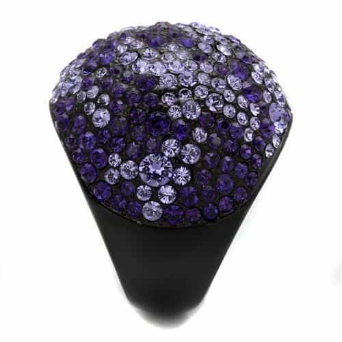 Stainless Steel Black IP Purple Tanzanite Crystal Pave Dome Ring view 8